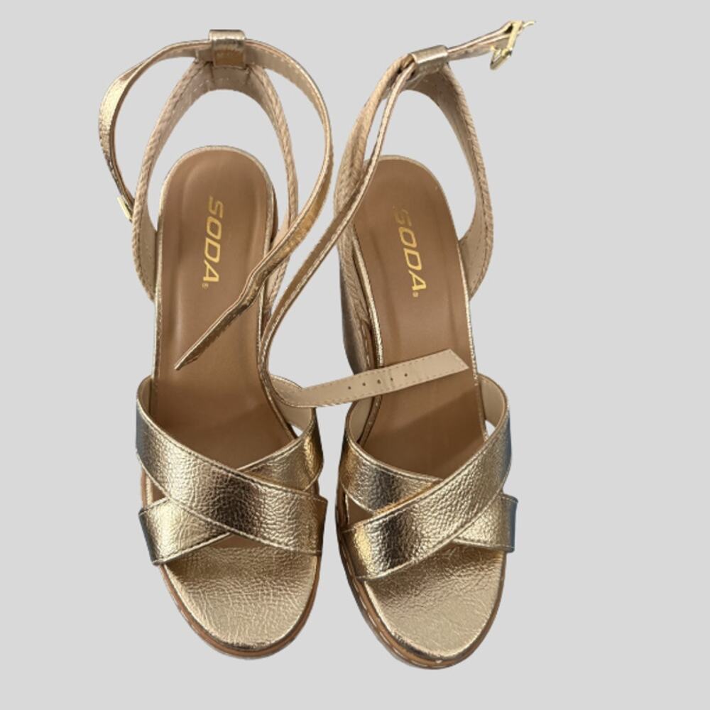 Soda Basset-S Gold Metallic Espadrille Platform Wedge Sandals Size 8.5